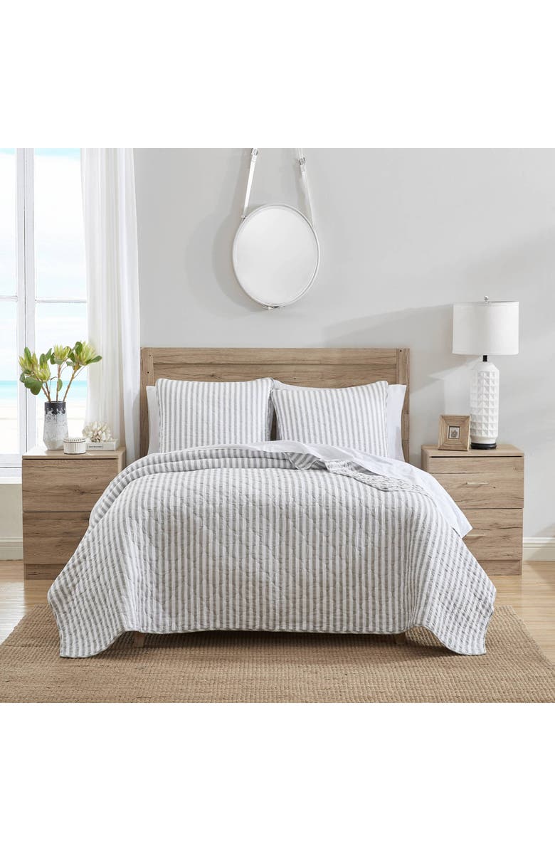 STONE COTTAGE Willow Way Ticking Stripe Quilt & Sham Set, Alternate, color, Light Pastel Grey