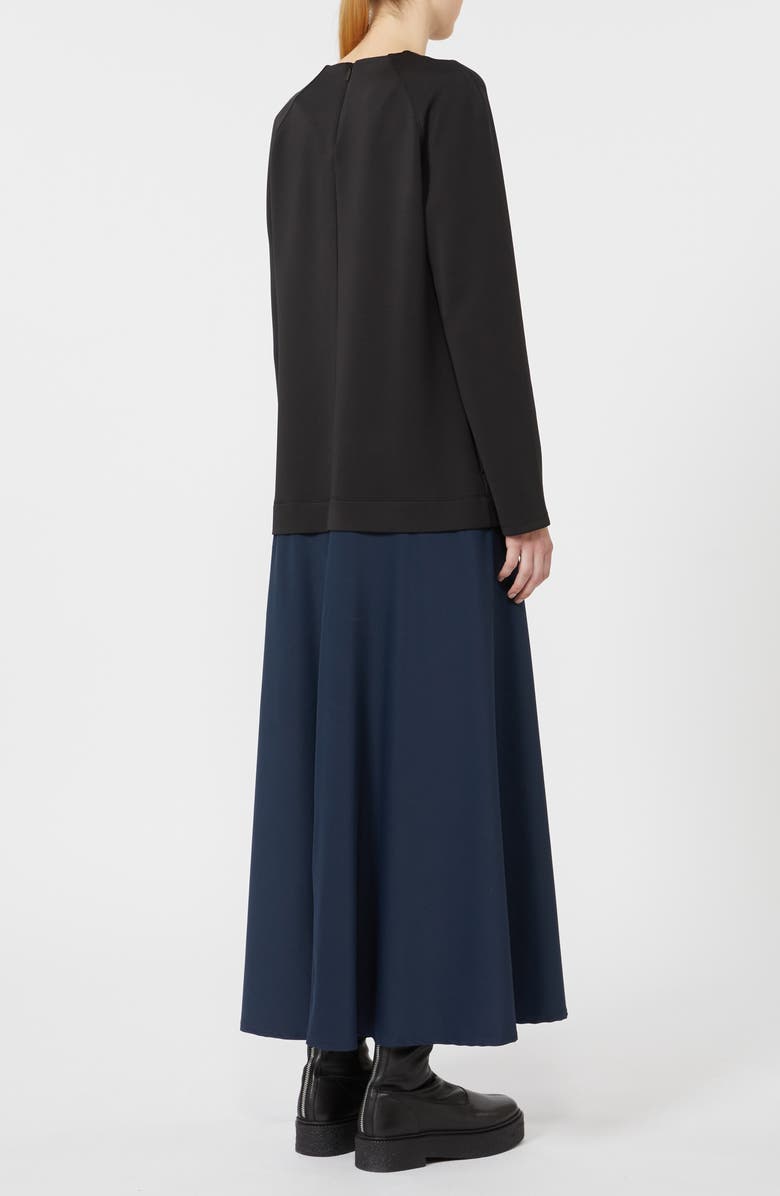 MM by Max Mara Zadar Long Sleeve Mixed Media Maxi Dress, Alternate, color, Black