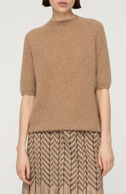 Lafayette 148 New York Basket Stitch Saddle Shoulder Cashmere Sweater