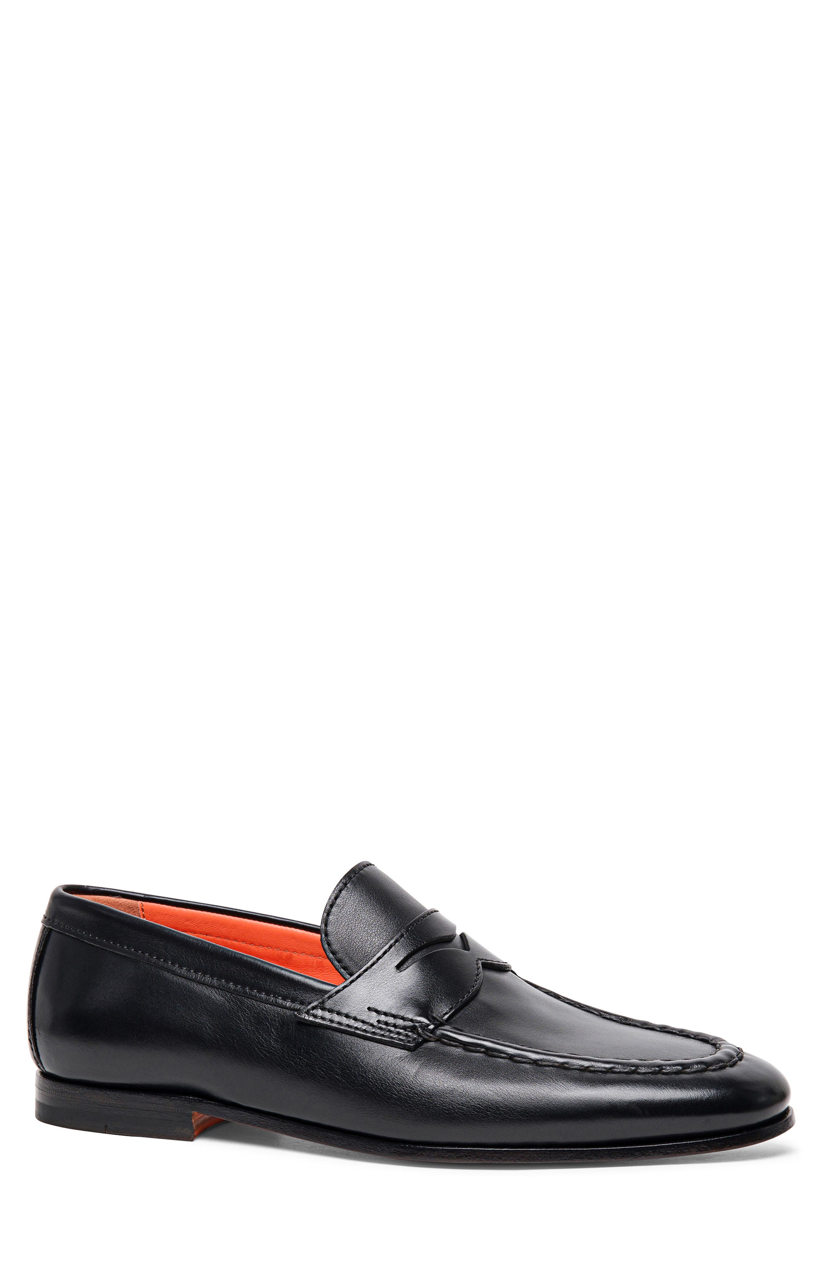 Santoni Door Moc Toe Penny Loafer, Alternate, color, Black