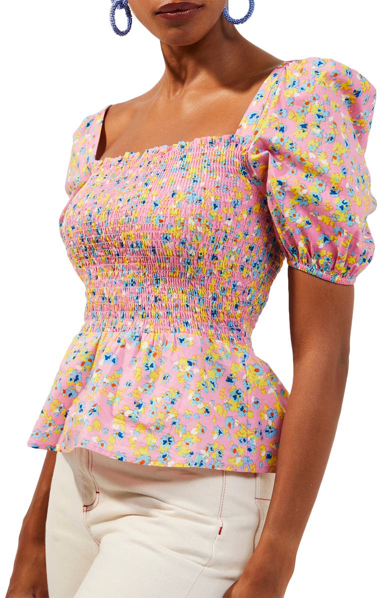 French Connection Stacie Daisy Smocked Puff Sleeve Top, Main, color, 