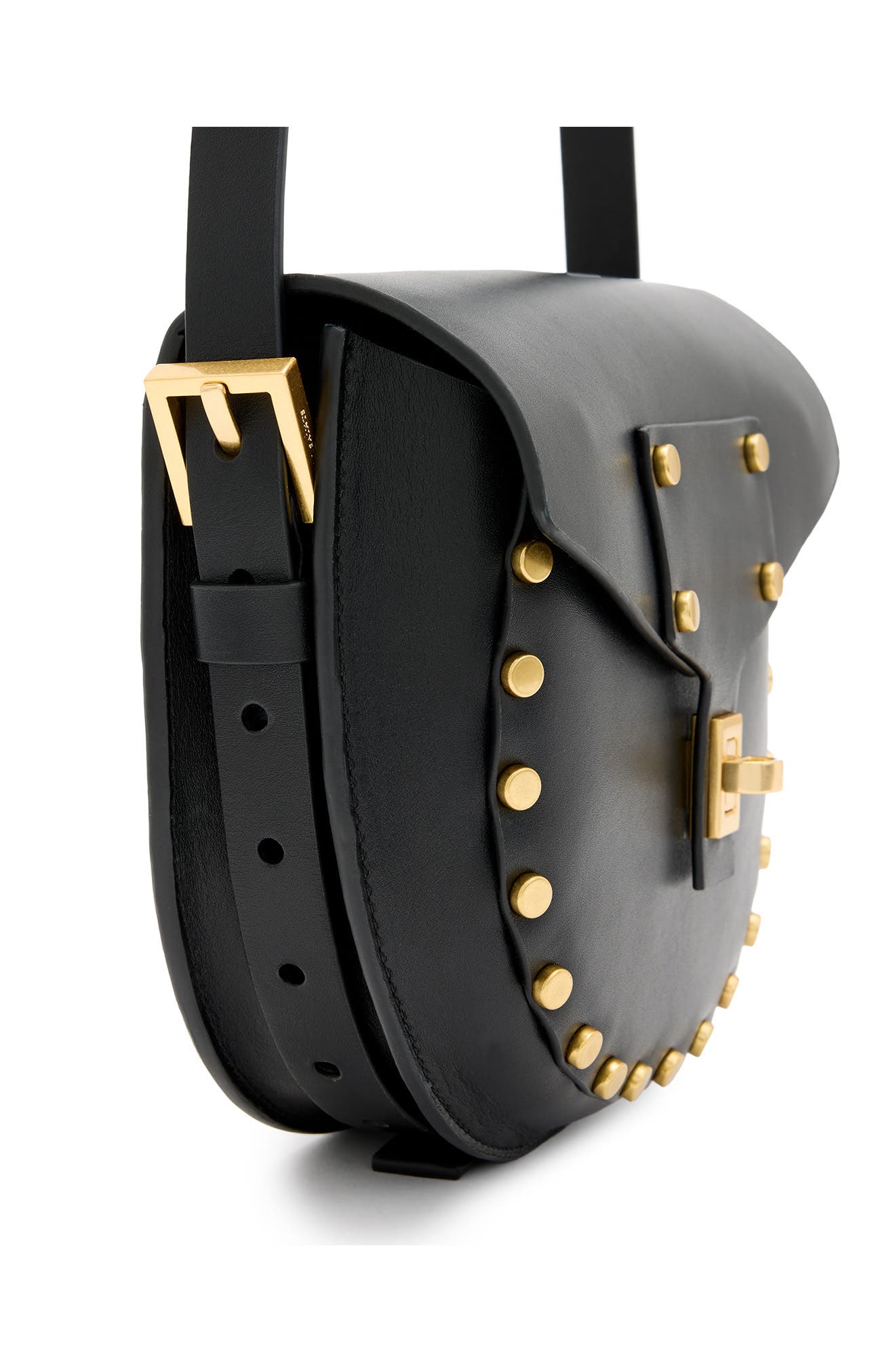 AllSaints Mini Miro Leather Saddle Bag, Alternate, color, 