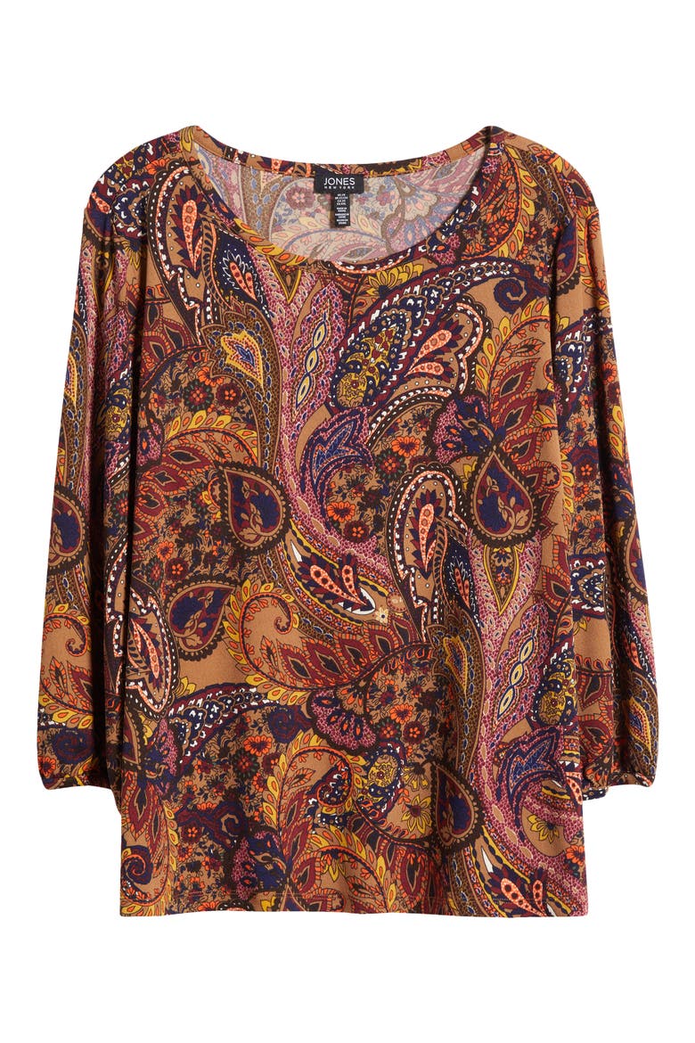 Moss Print Crepe Top, Alternate, color, CARAMEL MULTI