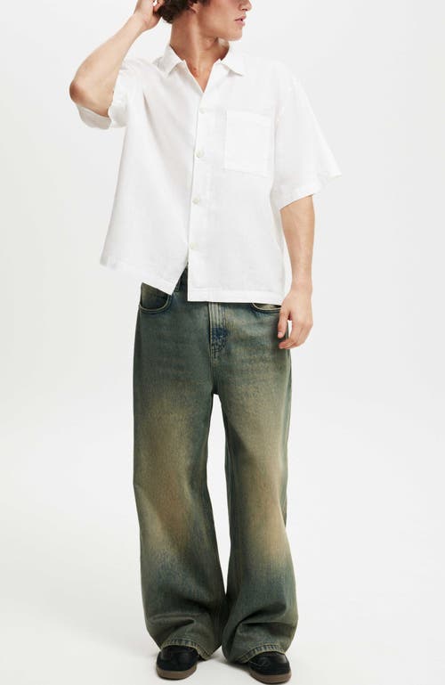 Cotton On Eli Linen Blend Short Sleeve Shirt In White