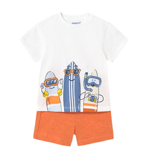 Mayoral Shorts And Surf T-shirt Set In Coral