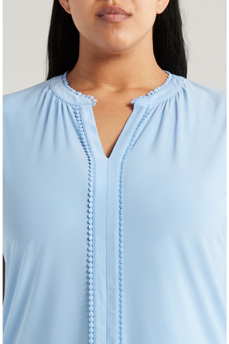 Lace Trim Split Neck Top, Alternate, color, CHINTZ BLUE