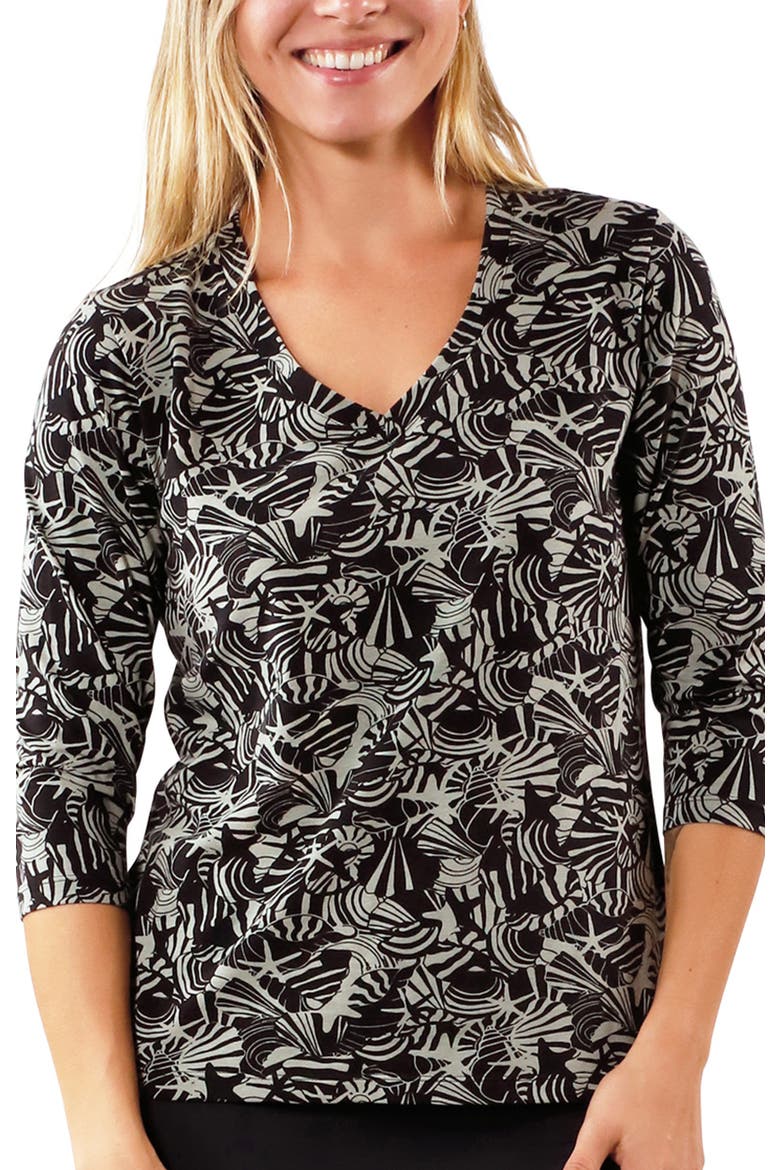 3/4 Sleeve V-Neck R&R Tee, Main, color, Shadow Shells