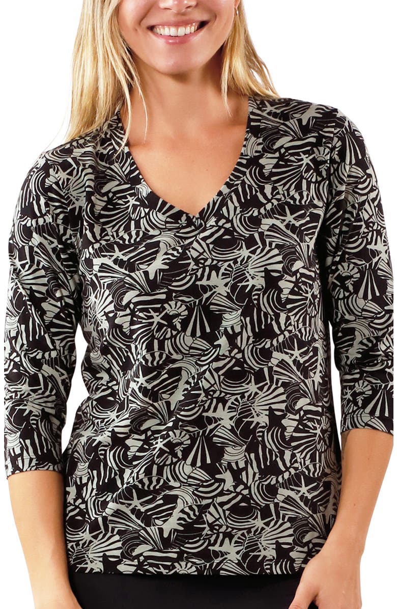 UV Skinz 3/4 Sleeve V-Neck R&R Tee, Main, color, Shadow Shells