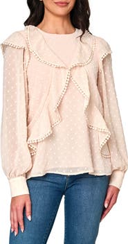 GIBSONLOOK Ophelia Ruffle Clip Dot Chiffon Top