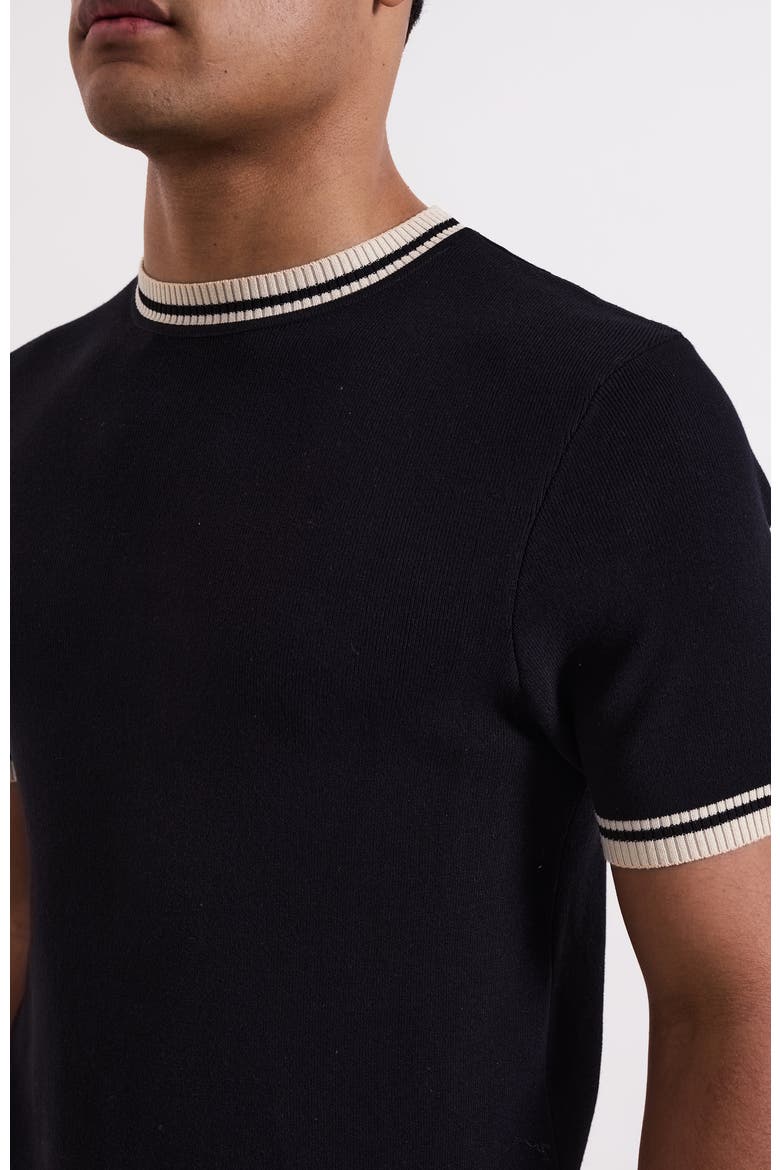 Riccio Slim Knit Tipped Tee, Alternate, color, Black