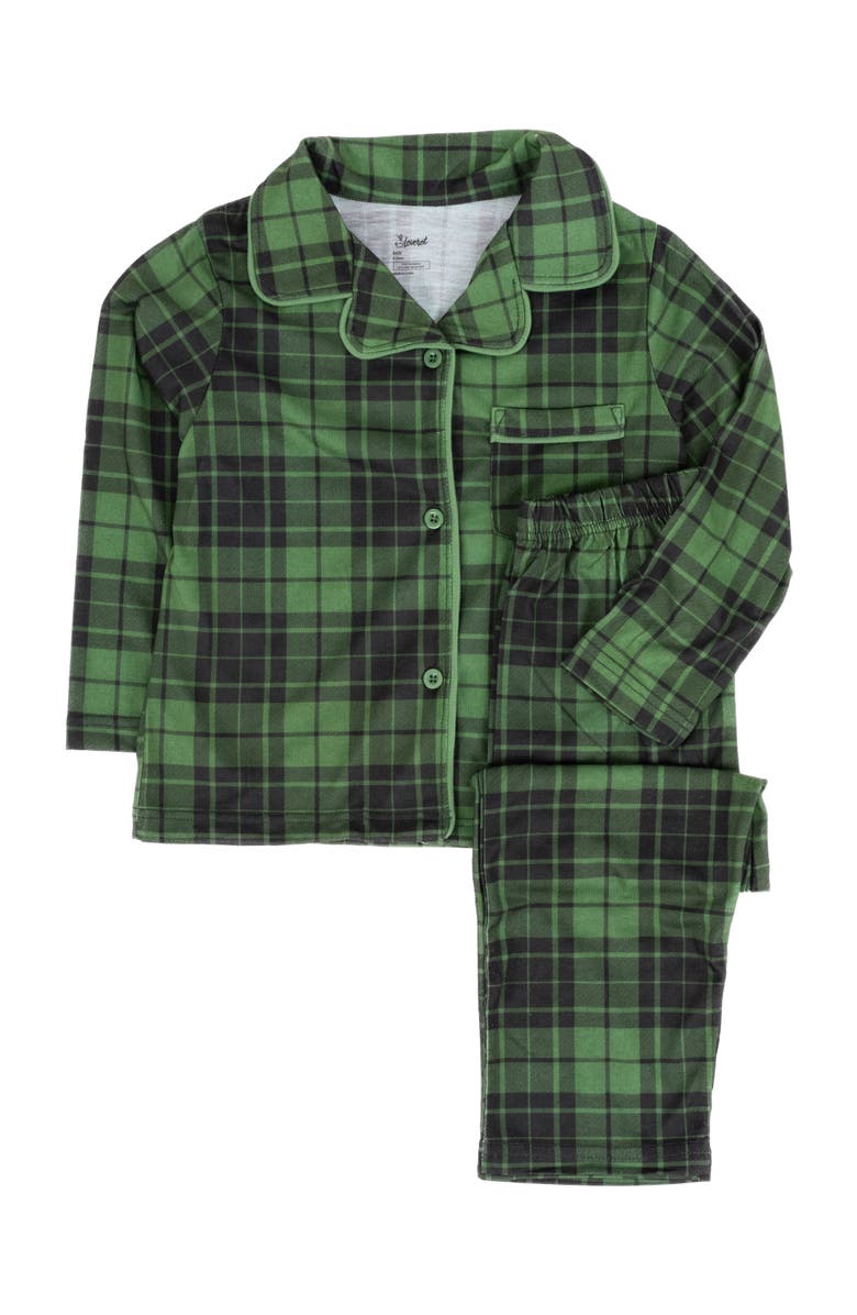 Leveret Kids Button-Front Flannel Printed Holiday Pajama Set, Alternate, color, Plaid Black & Green