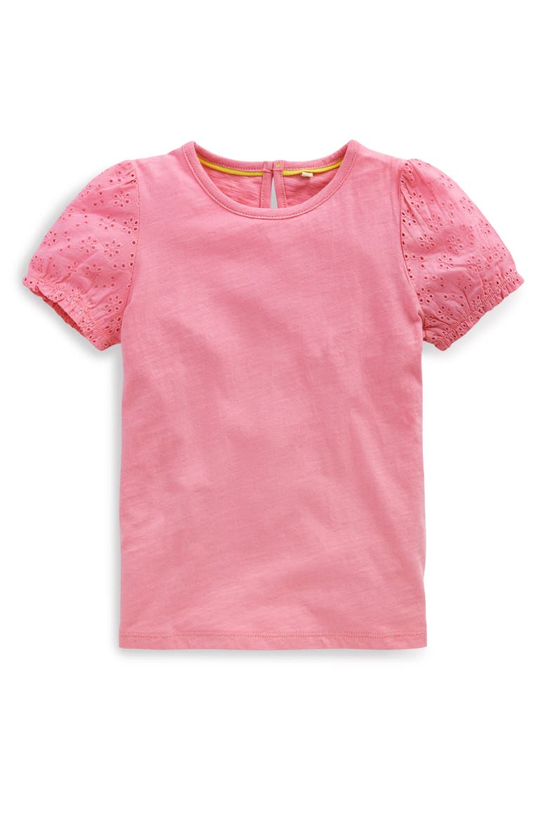 Mini Boden Kids' Embroidered Eyelet Accent Cotton Top, Main, color, Bubblegum Pink