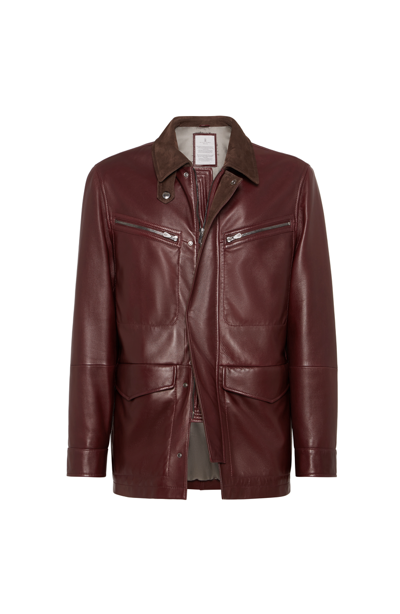 Brunello Cucinelli Nappa leather field jacket, Main, color, Amaranth