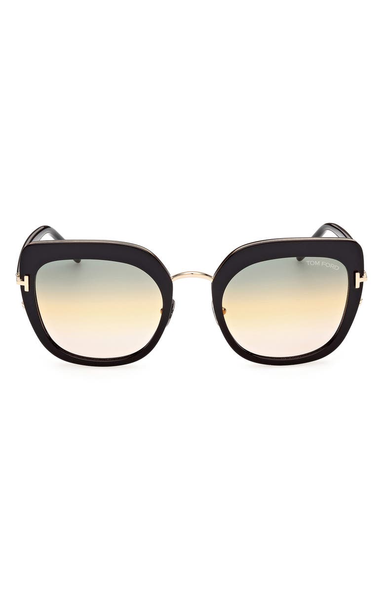 TOM FORD Virginia 55mm Gradient Square Sunglasses, Main, color, Shiny Black / Gradient Smoke