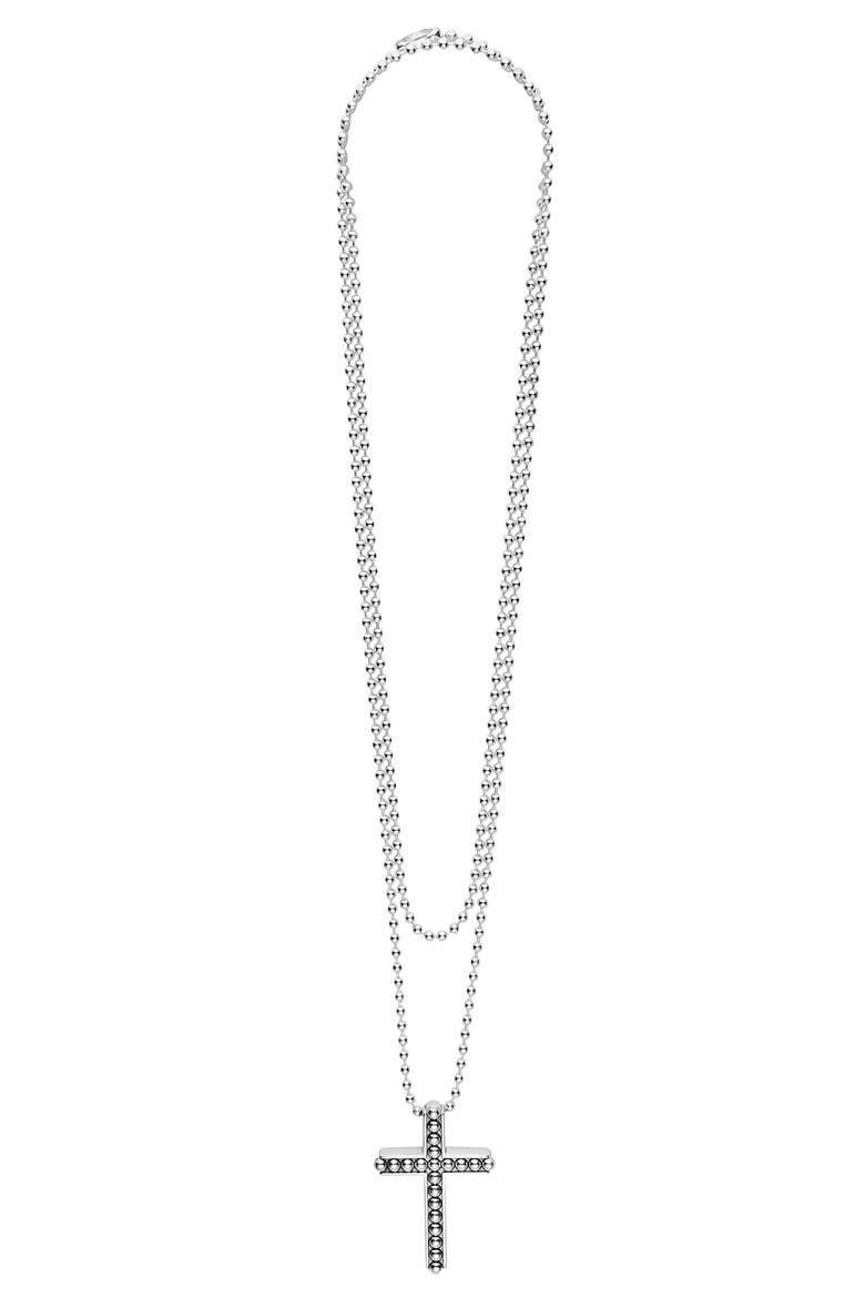 Signature Caviar Cross Pendant Necklace, Alternate, color, SILVER