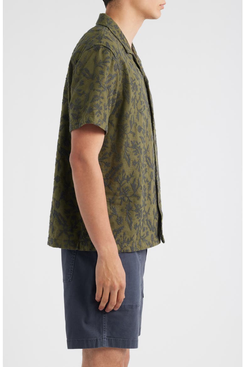 Embroidered Linen & Cotton Camp Shirt, Alternate, color, OLIVE NIGHT EMBROIDERY