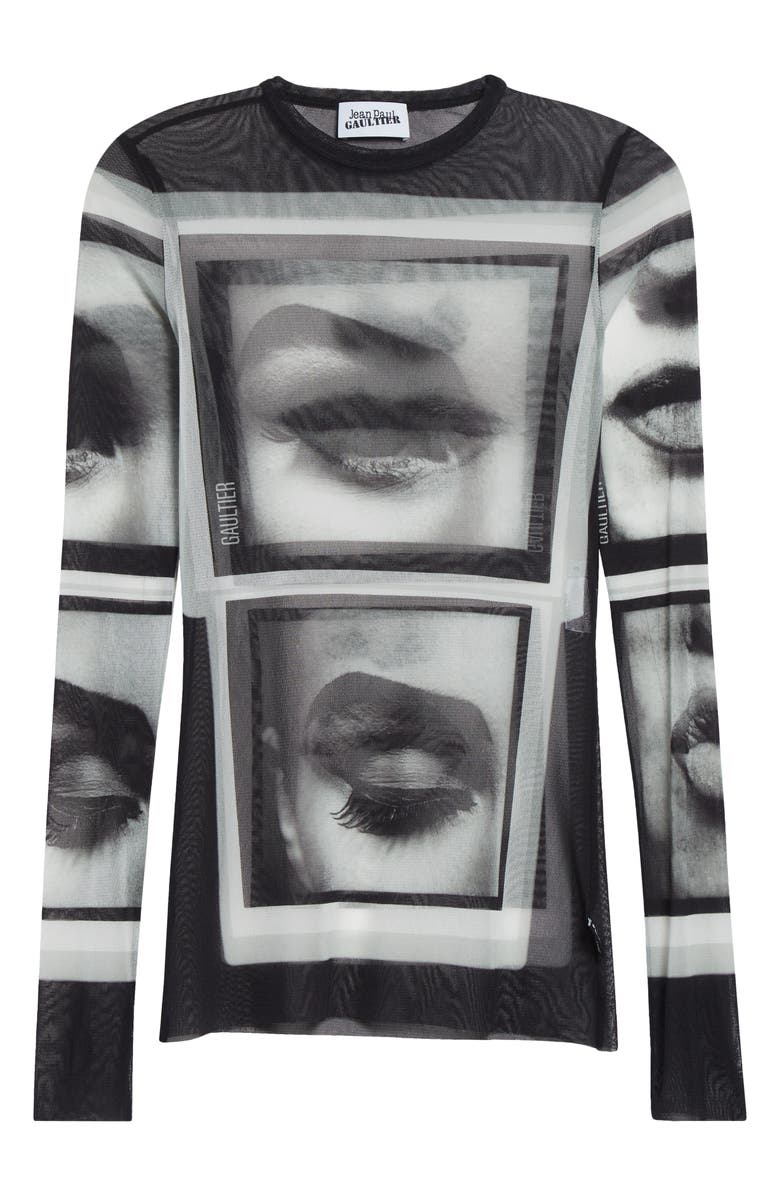 Jean Paul Gaultier Re-Edition Eyes & Lips Long Sleeve Mesh Top, Main, color, Black/ Grey/ White