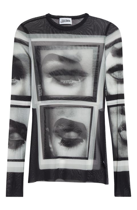 Re-Edition Eyes & Lips Long Sleeve Mesh Top