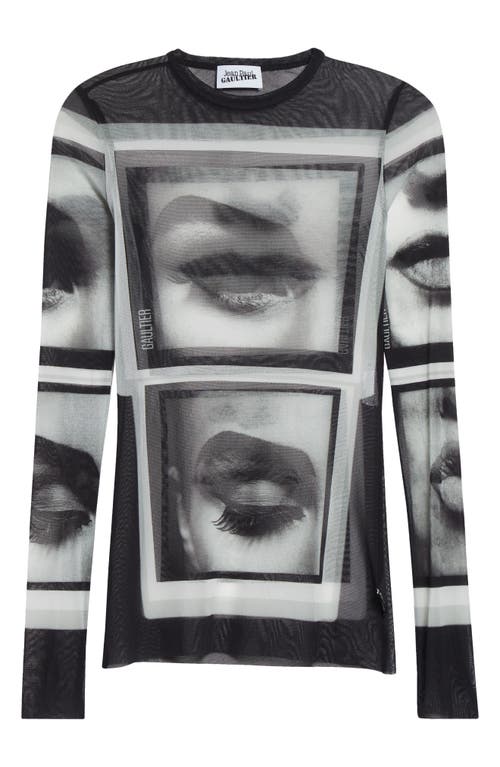 Jean Paul Gaultier Re-edition Eyes & Lips Long Sleeve Mesh Top In Black