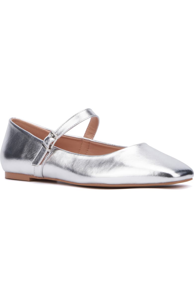NEW YORK AND COMPANY Page Mary Jane Ballet Flat, Main, color, Silver Metallic