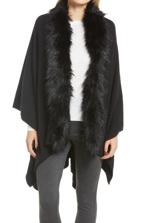 Ruana with Faux Fur Trim