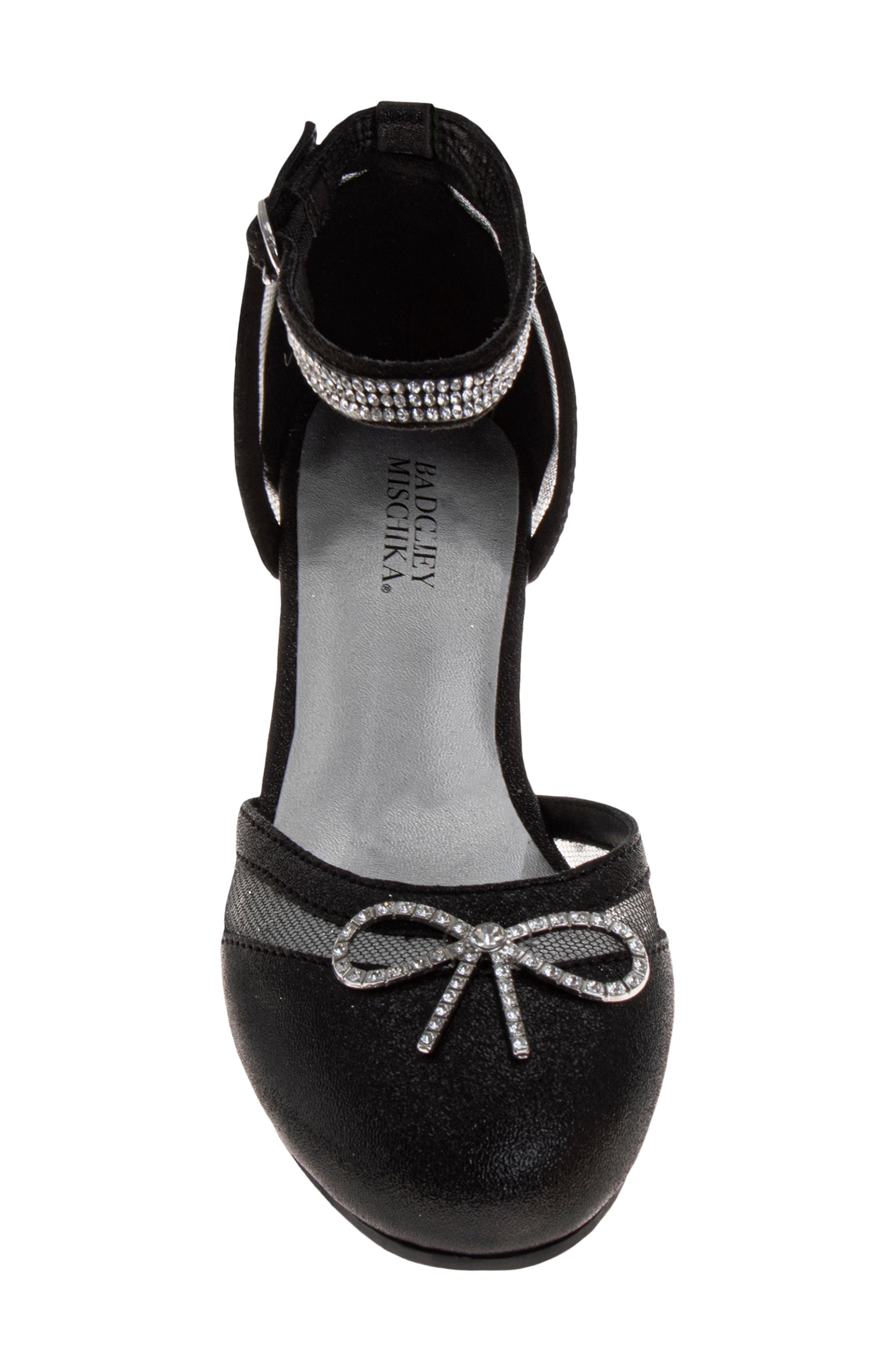 Badgley Mischka Collection Kids' Crystal Bow Ankle Strap Pump, Alternate, color, Black
