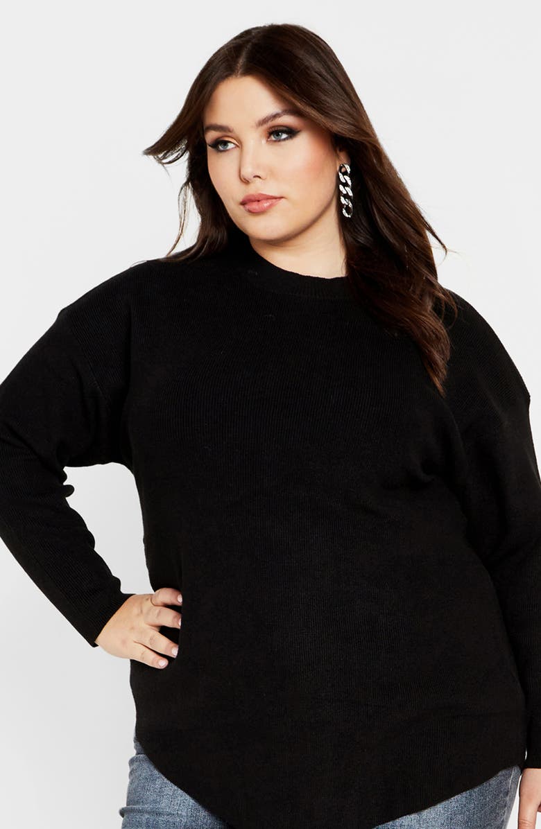 City Chic Madison Mock Neck Asymmetric Sweater, Alternate, color, Black