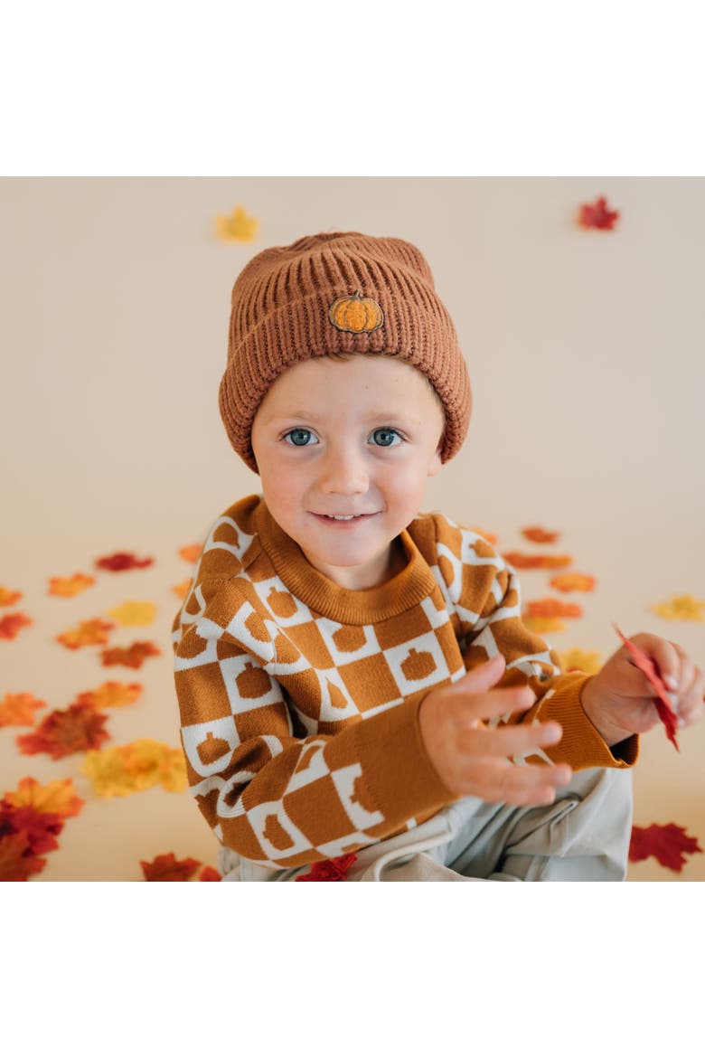 Pumpkin Checkers Sweater, Alternate, color, Burnt Orange