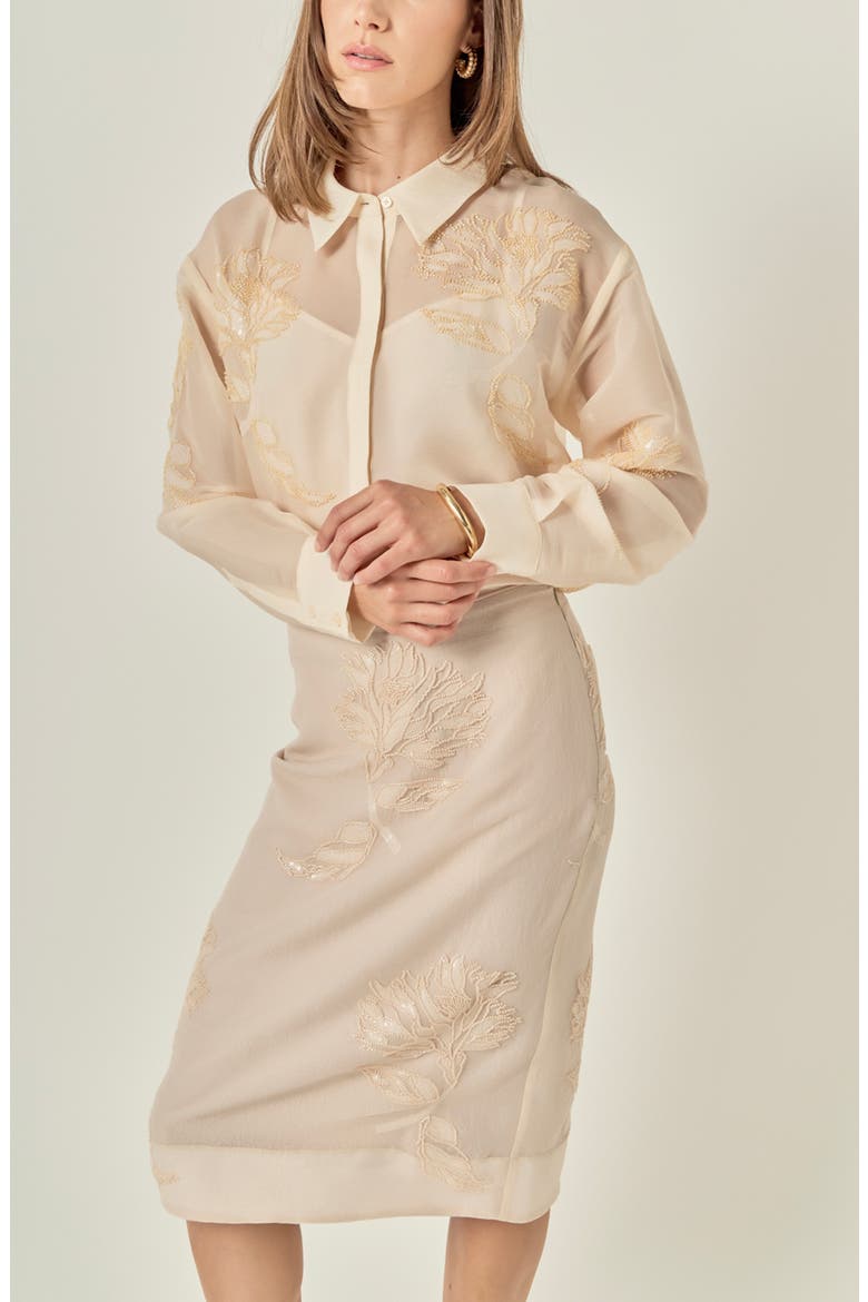 Beaded Floral Sheer Midi Skirt, Alternate, color, NATURAL