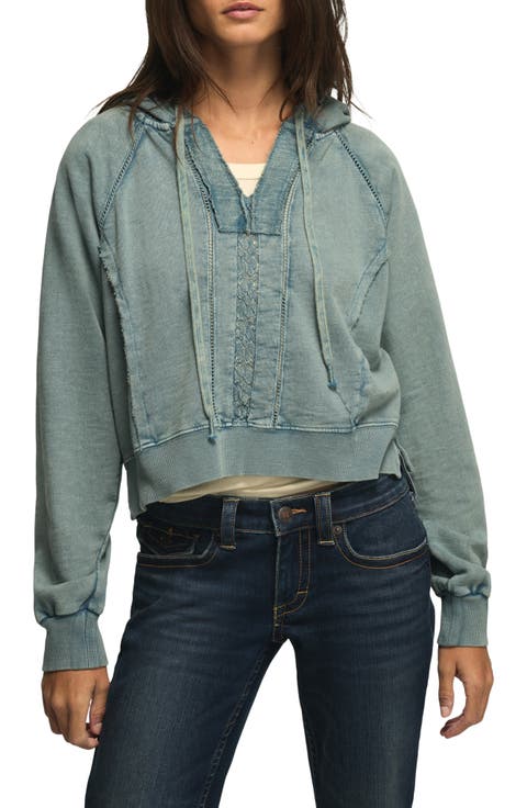 Lace Trim Notch Neck Hoodie