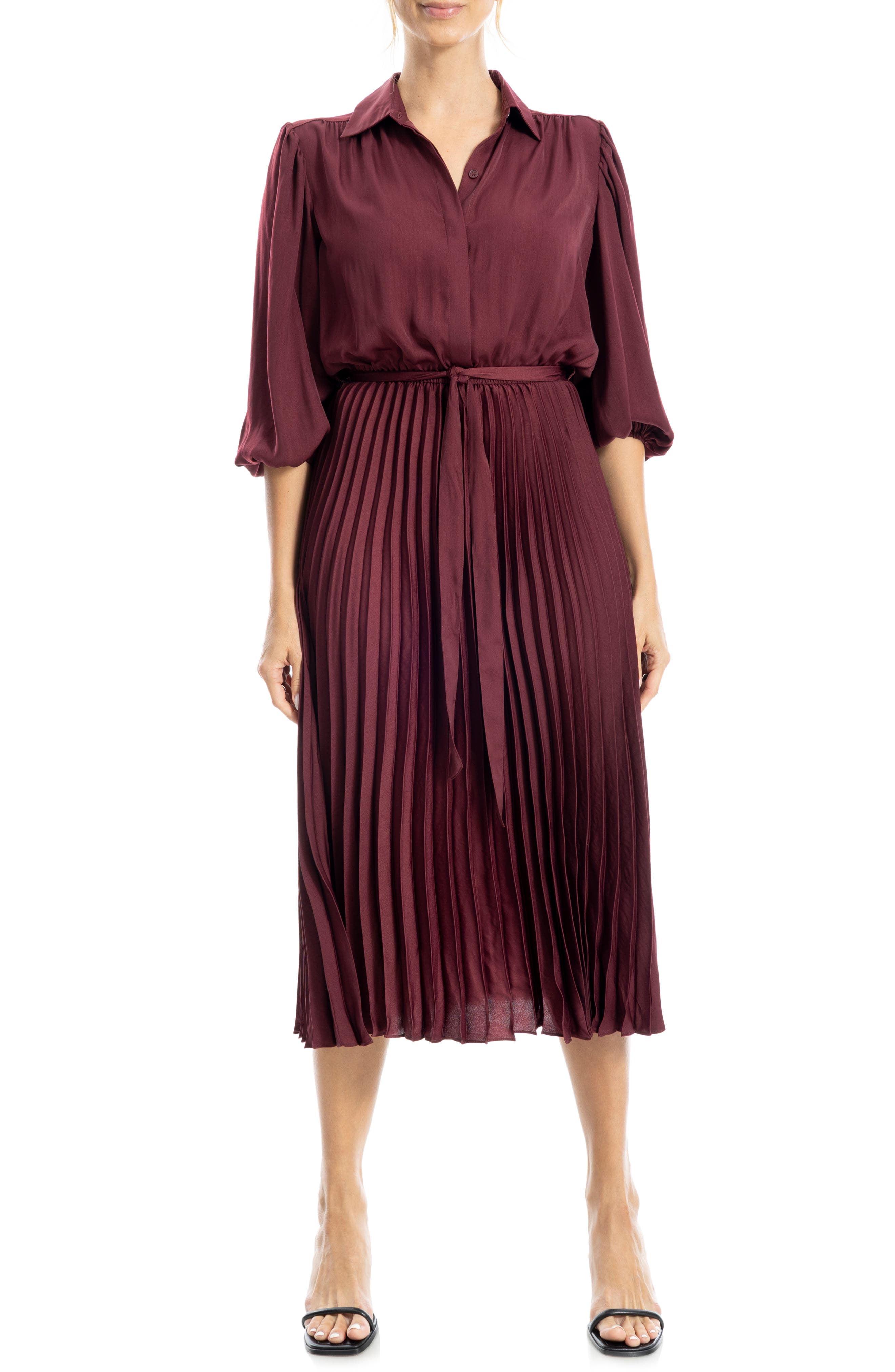 Three-Quarter Sleeve Satin Midi Shirtdress - image 3