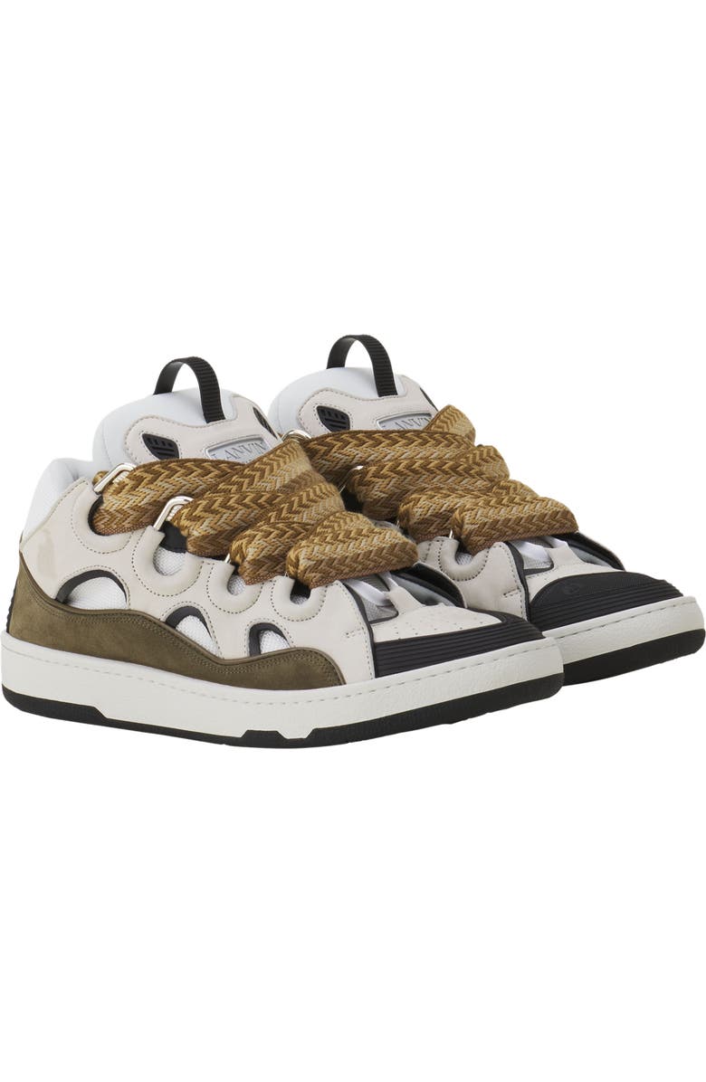 Lanvin Curb Leather Sneakers, Alternate, color, Blanc/Kaki