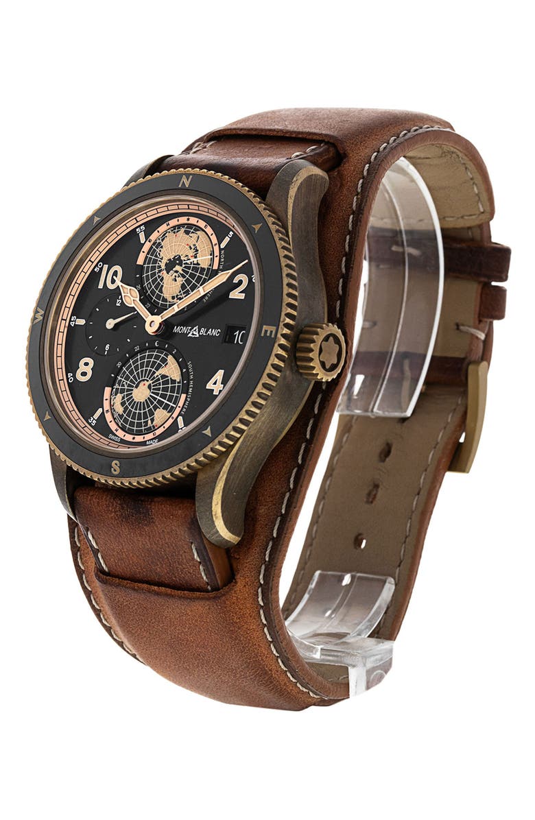 Watchfinder & Co. Montblanc Preowned 2022 Geosphere 117840 Leather Strap Chronograph Watch, 42mm, Alternate, color, Black