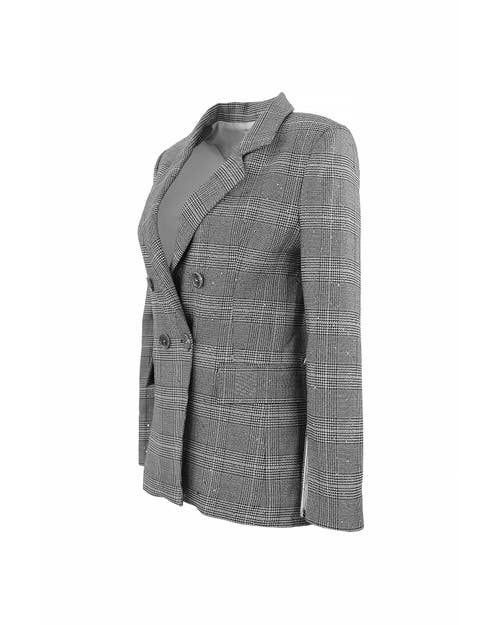 Theo The Label Eudora Split Sleeve Sequined Prince Of Wales Jacket In Gray