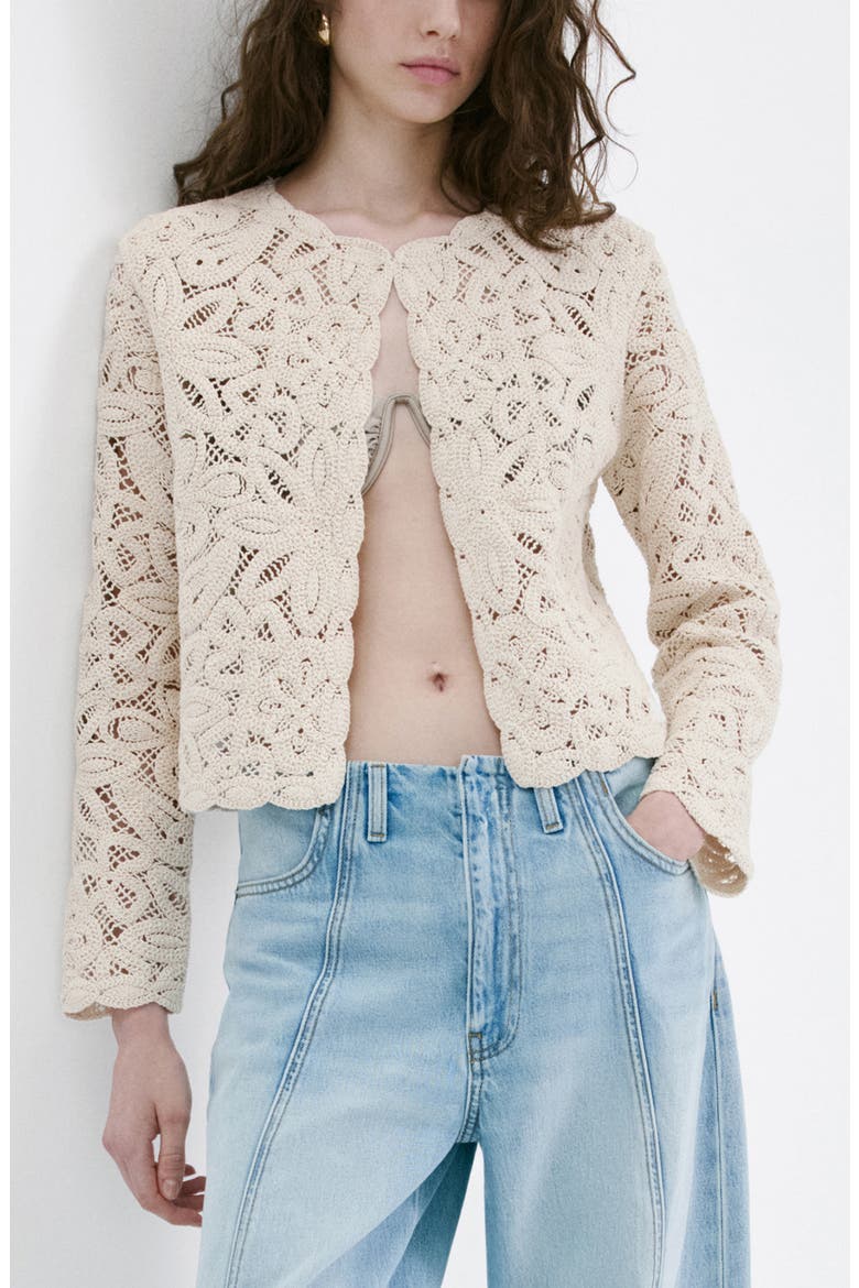 Crochet Cotton Blend Cardigan, Main, color, SAND