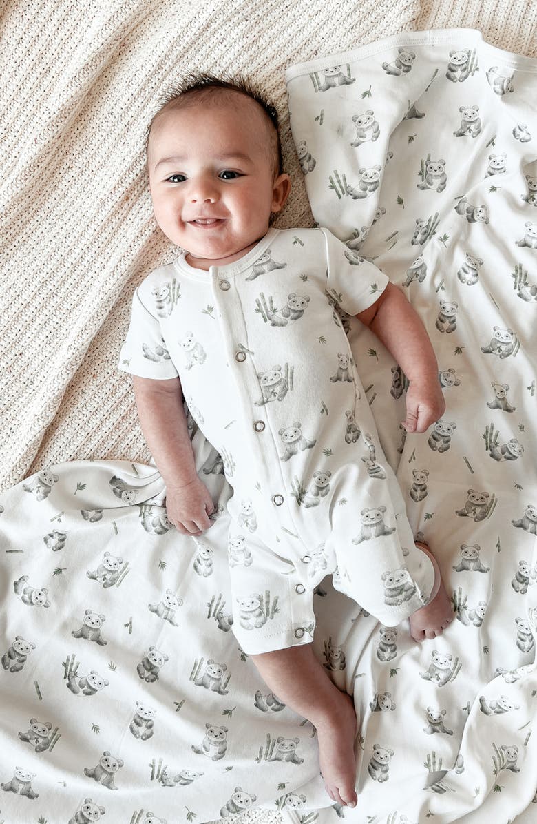L'ovedbaby Baby Panda Short Sleeve Organic Cotton Romper, Alternate, color, 