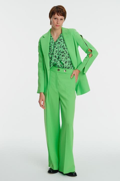 High Waisted Pleated Wide Leg Crepe Pants