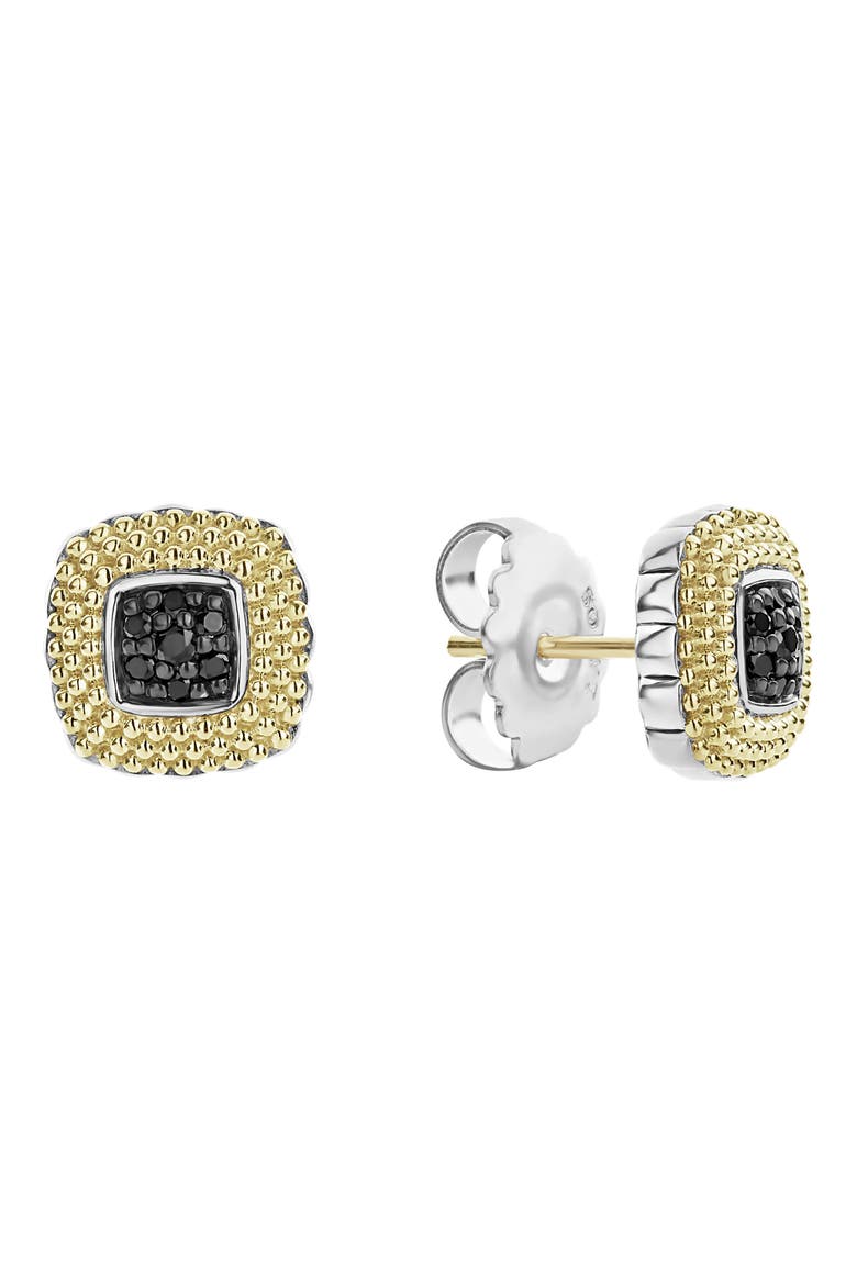 18K Yellow Gold & Sterling Silver Diamond Lux Black Diamond Square Stud Earrings - 0.17 ctw, Alternate, color, SILVER/ GOLD/ BLACK DIAMOND
