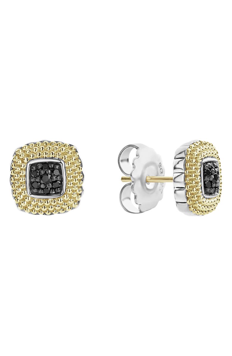LAGOS 18K Yellow Gold & Sterling Silver Diamond Lux Black Diamond Square Stud Earrings - 0.17 ctw, Alternate, color, 
