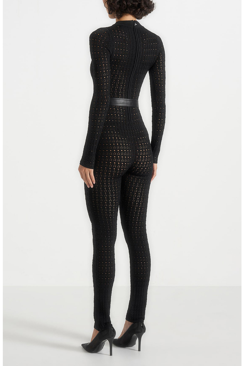 Tiana Pointelle Knit Long Sleeve Jumpsuit with Belt, Alternate, color, Black