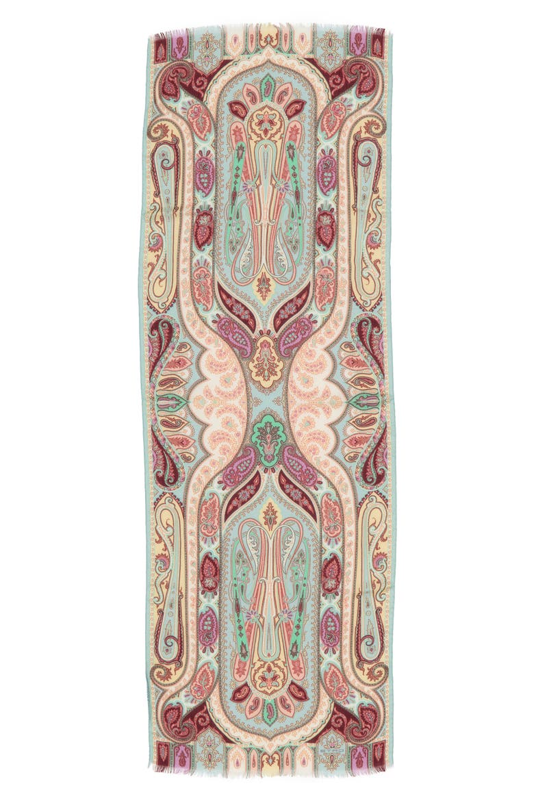 Paisley Wool & Silk Blend Scarf, Main, color, GREEN