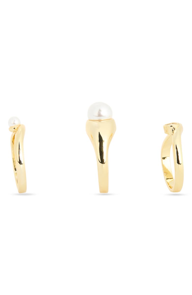 NORDSTROM RACK Set of 3 Demi Fine Cubic Zirconia & Faux Pearl Rings, Alternate, color, Clear- White- Gold