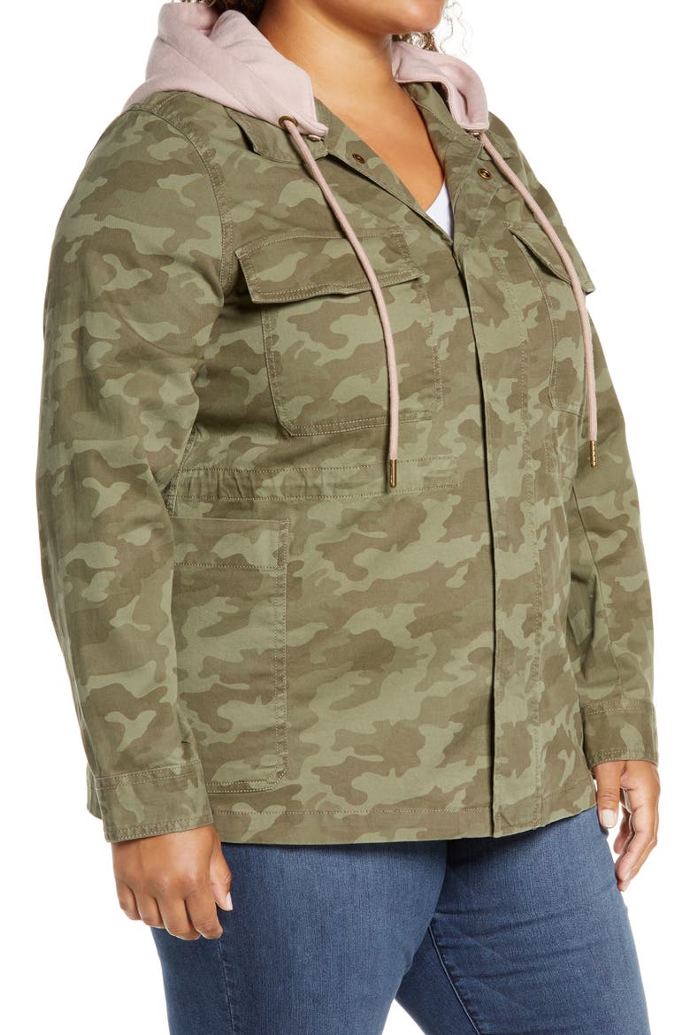 Hooded Stretch Cotton Utility Jacket, Alternate, color, OLIVE LICHEK CAMO PRINT