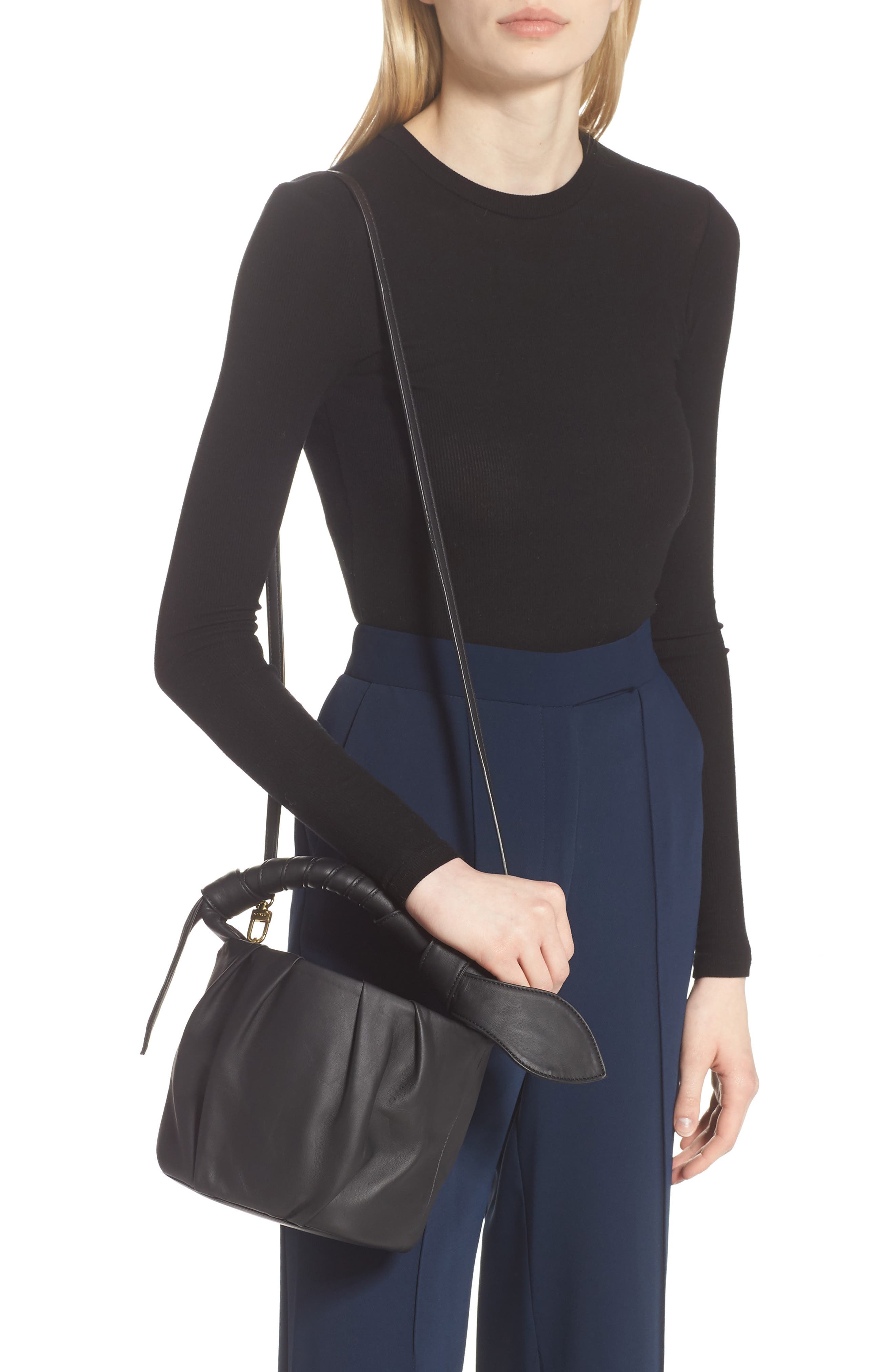 STAUD Dani Pleated Leather Top Handle Bucket Bag, Alternate, color, 