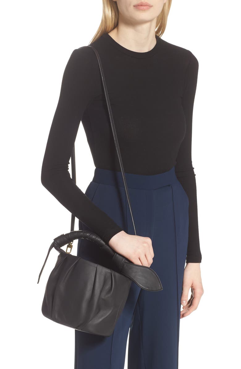 STAUD Dani Pleated Leather Top Handle Bucket Bag, Alternate, color,