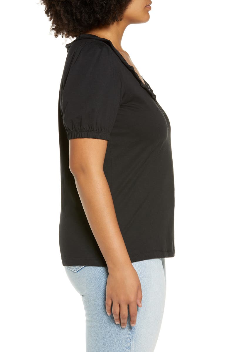 VERO MODA CURVE Elos Ruffle Cotton Henley T-Shirt, Alternate, color, 