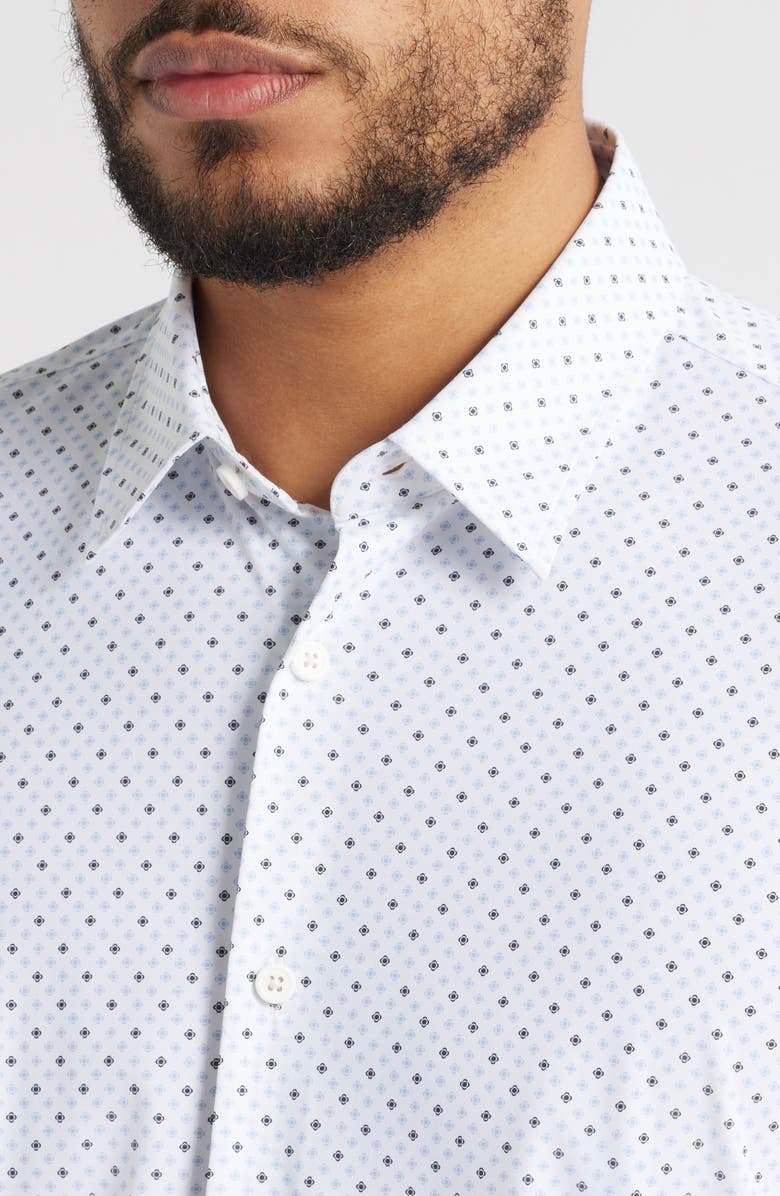 BOSS Roan Kent Geo Print Short Sleeve Performance Button-Up Shirt, Alternate, color, 