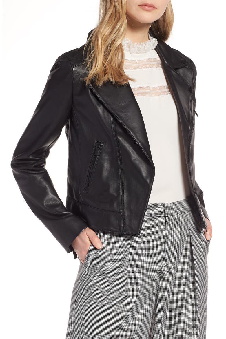Leather Moto Jacket, Main, color, BLACK