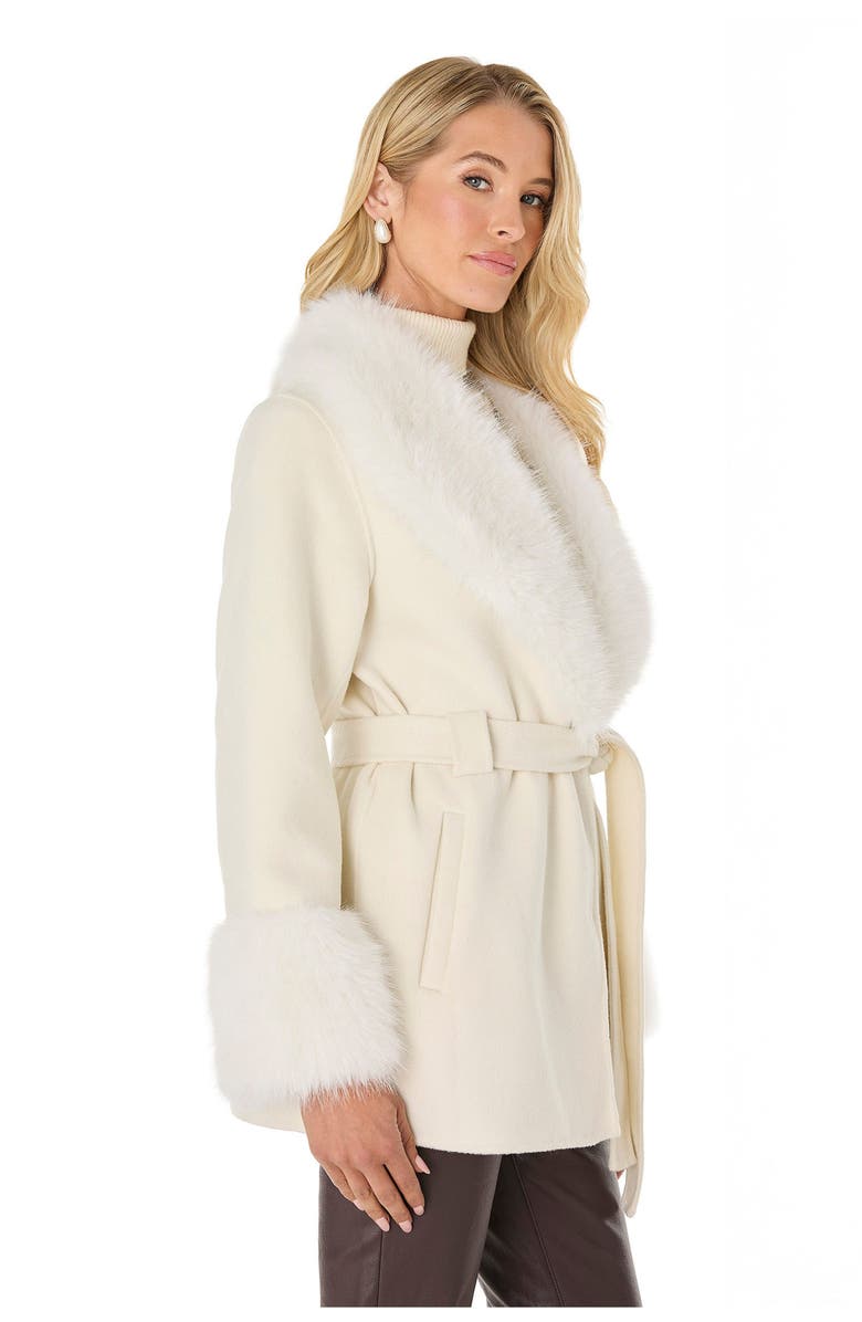 The Noli Shop Isabel Faux Fur Trim Coat, Alternate, color, White