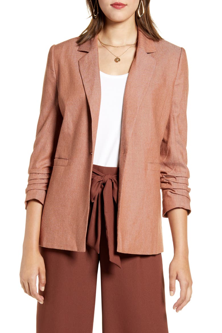 Ruched Sleeve Blazer, Main, color, RUST SEQUOIA
